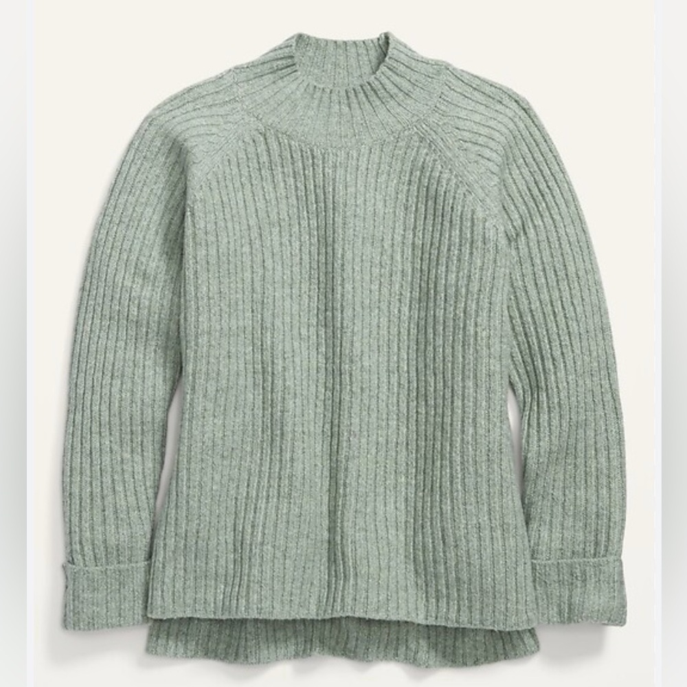 Green Mock Neck Knit Sweater